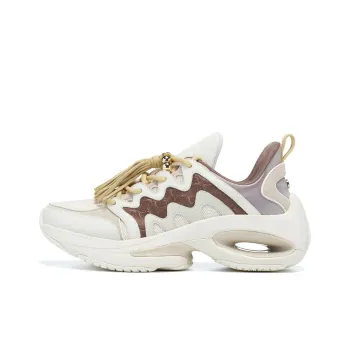 LI NING 1990 Heart Dance Anti Slip Wear Resistant Low Top Casual Shoes Women's White Yellow Umber