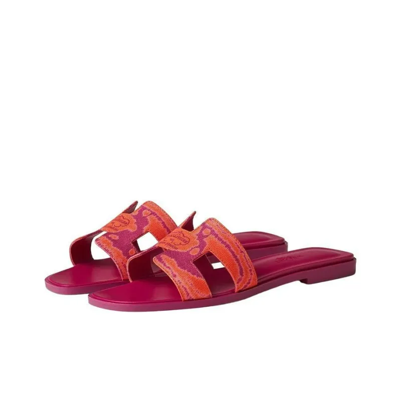 HERMES Oran Sandal Orange SynthŽtique Cotton Canvas-2