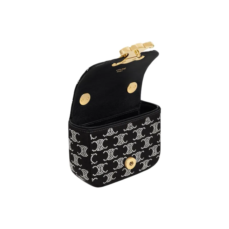 CELINE Triomphe Satin Crossbody Bag, Shoulder Bag Mini Women's Black-3