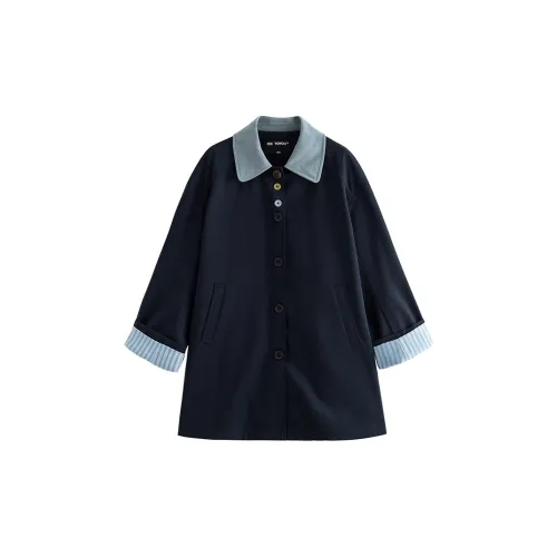 Initial language Trench Coats Women's Navy Blue