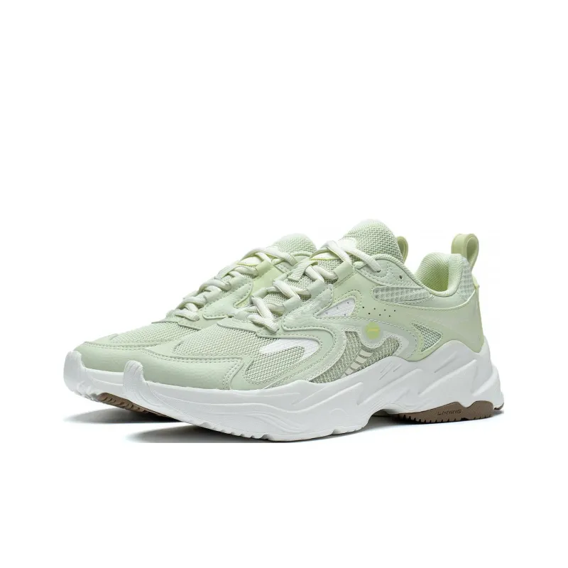 LiNing Meteor Slip Resistant Cushioning Wear Resistant Low Top Running Shoes Women's White Green-2