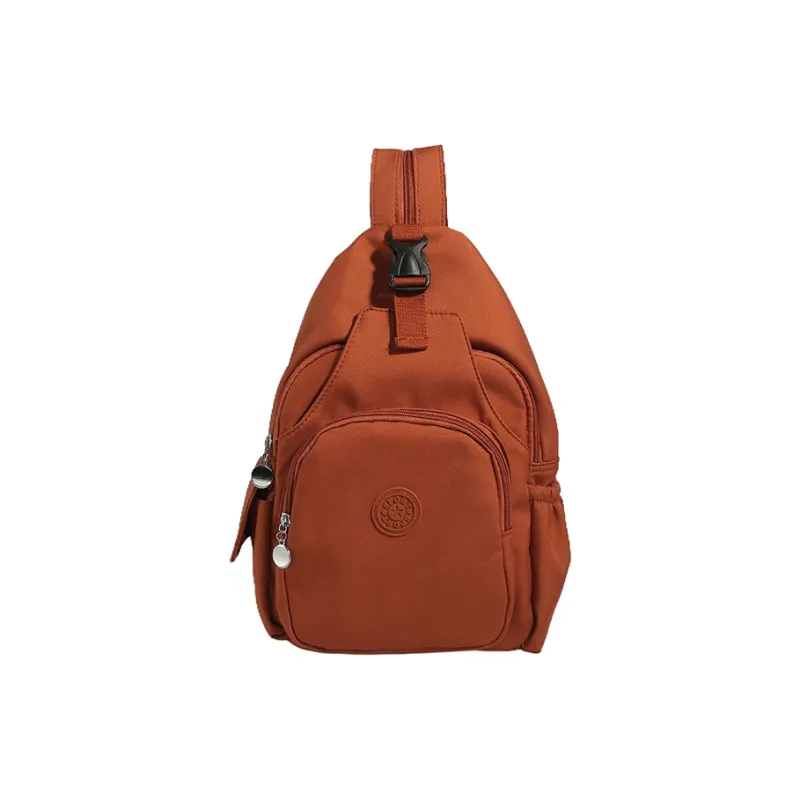 OURFUN Nylon Backpack On The Shoulder Unisex Ecru/Black/Orange-9