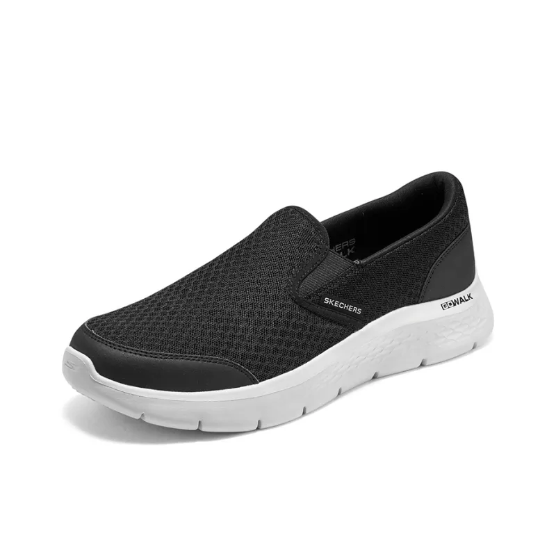 Skechers Go Walk Fle Request Slip Resistant Low Top Casual Shoes Men's Black White-2