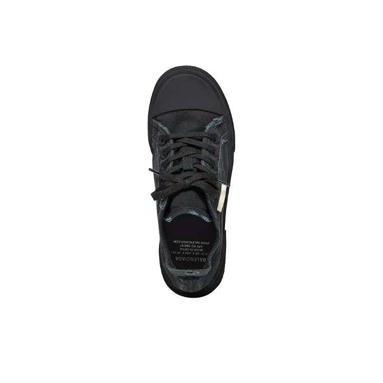 Balenciaga Paris Low Top Sneakers 'Black Destroyed Cotton And Black Rubber'-3