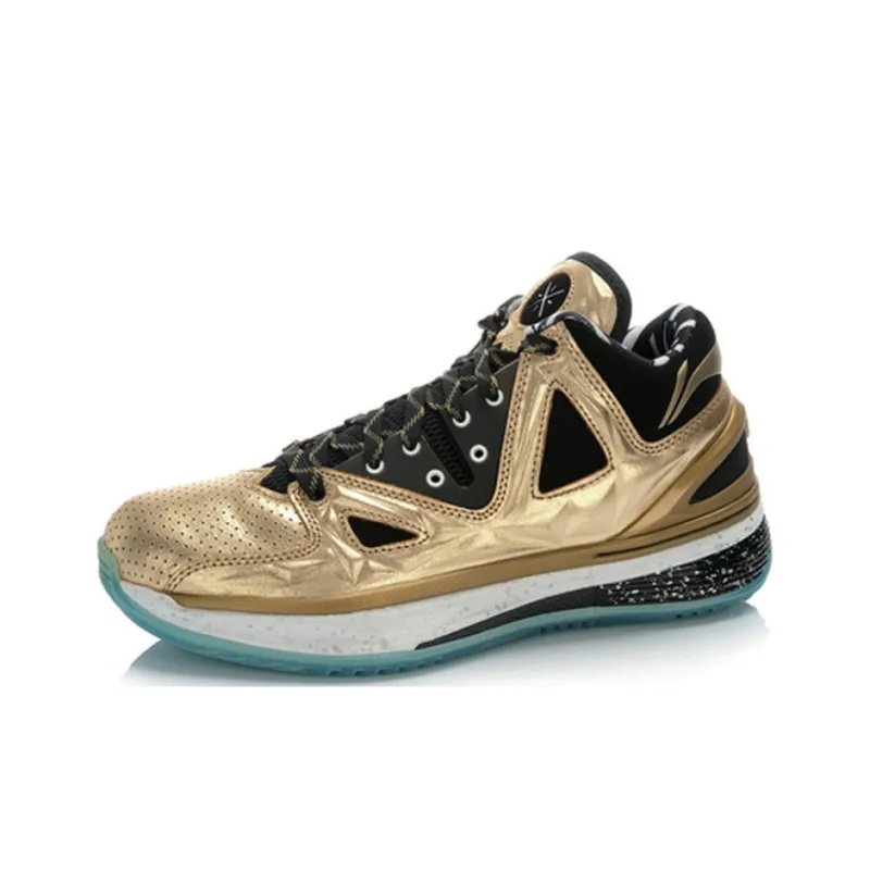 LiNing WOW 2 Non slip Lightweight Mid Top Basketball Shoes Men's Black Gold-1