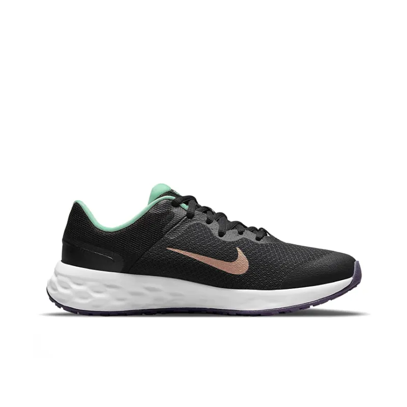 Nike REVOLUTION 6 Cushioning Breathable Lightweight Wear-Resistant Slip-Resistant Low-Top Running Shoes GS Black Gold-1