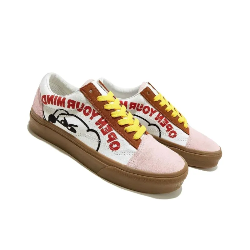 FEVER DOG x Vans Old Skool Anti Slip Wear Resistant Low Top Skateboard Shoes Unisex White Brown Pink-4