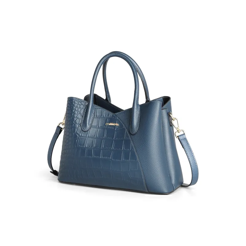 MILLIE'S Cow Leather With Synthetic Leather Handbag, Shoulder Bag, Tote Large Size Women's Blue-2