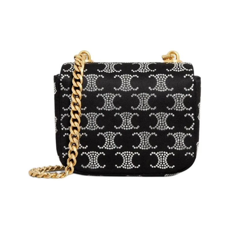CELINE Triomphe Satin Crossbody Bag, Shoulder Bag Mini Women's Black-2
