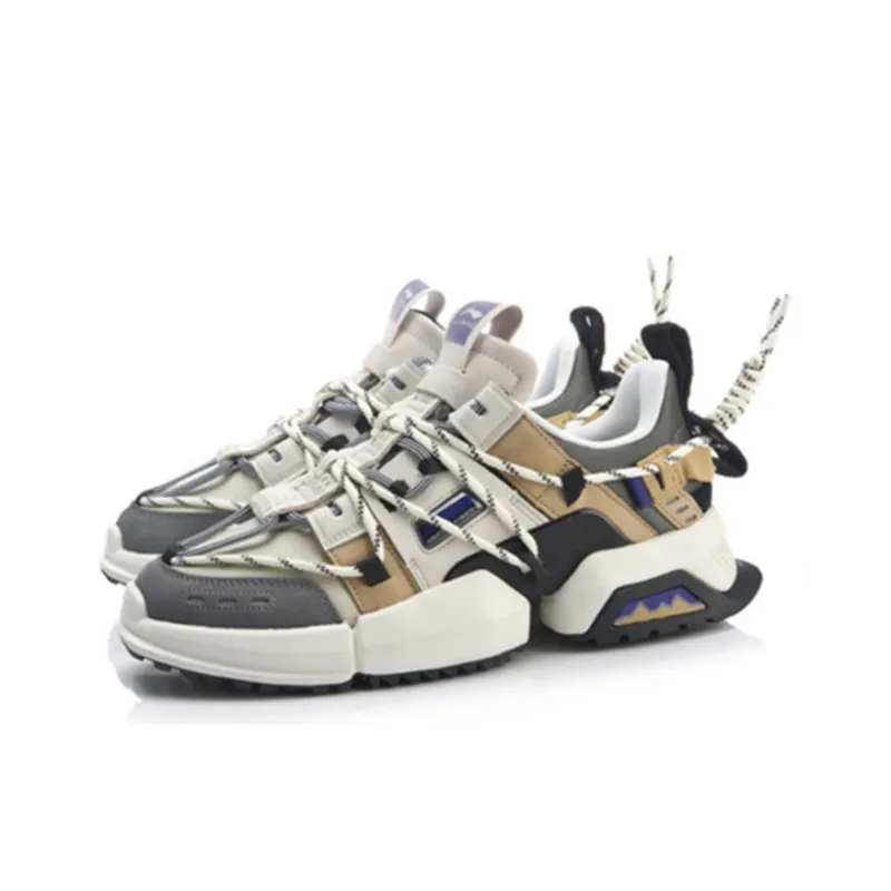 LiNing Cushioning Anti Slip And Wear Resistant Chunky Sneakers Men's Gray Brown-4