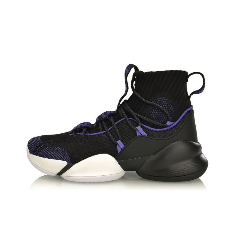 LiNing Power 5 PLAYOFF Cushioning, Slip Resistant, And Abrasion Resistant High Top Basketball Shoes Men's Black Purple-0