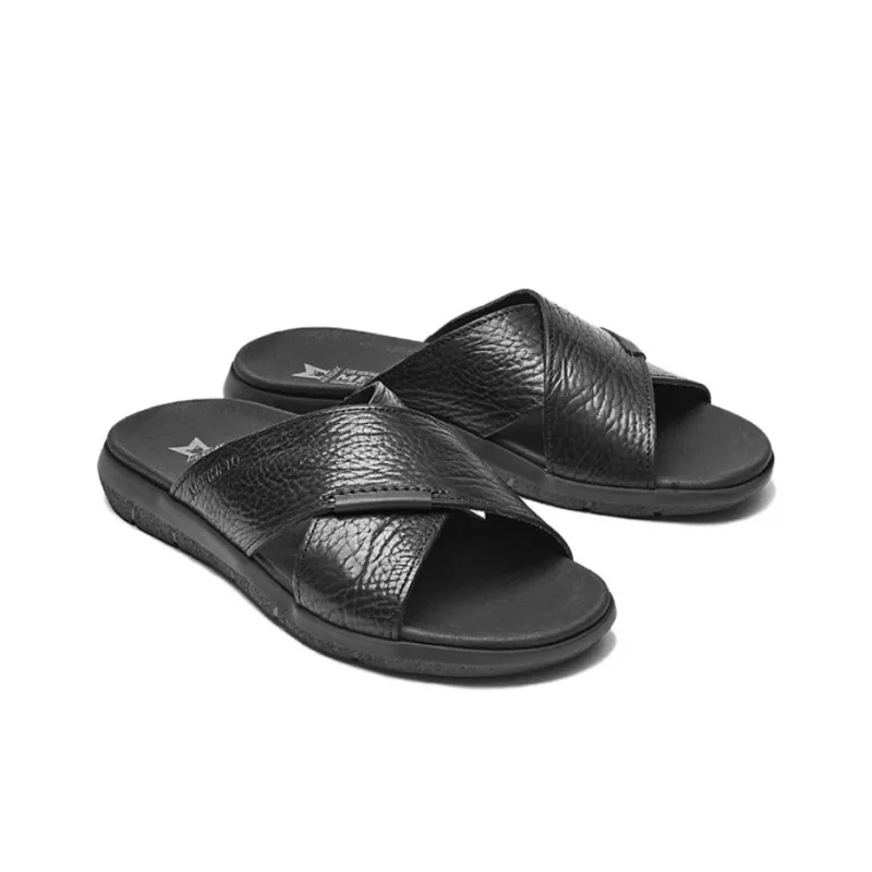 MEPHISTO Slide Slippers Men Sand/Navy Blue/Black-12