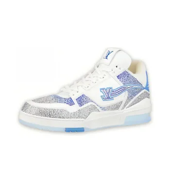LOUIS VUITTON Trainer Sneakers 'White With Shiny Grey Blue Crystals'