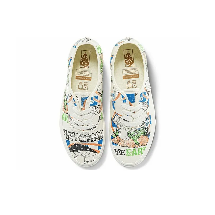 Vans Authentic Low Tops Casual Skateboarding Shoes Multi Color Funny Printing Unisex 'White Black Blue'-2