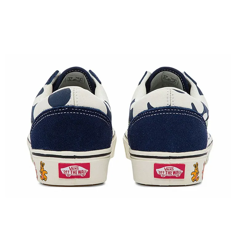 Vans Old Skool Casual Skate Shoes Unisex Blue White Flower Printing 'Blue White Green'-4