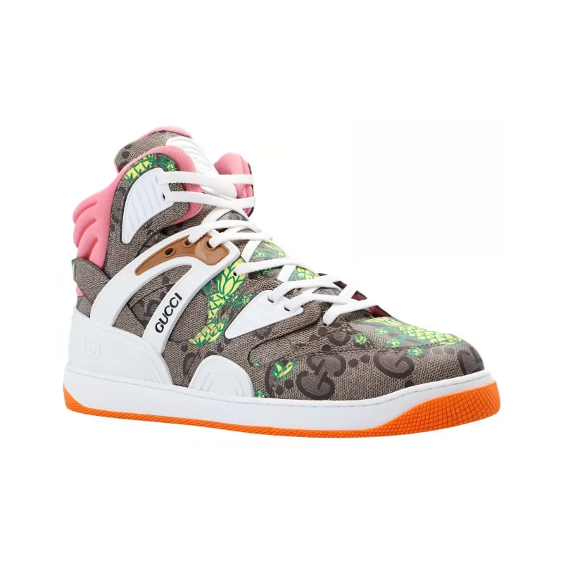 GUCCI Pineapple High Top Skateboard Shoes Men's Beige Brown-2