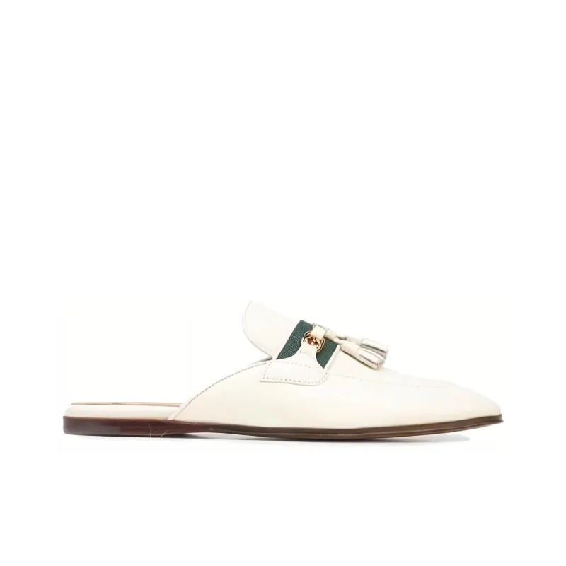 GUCCI Paride Gg Web Tassel Mule Dusty White-1