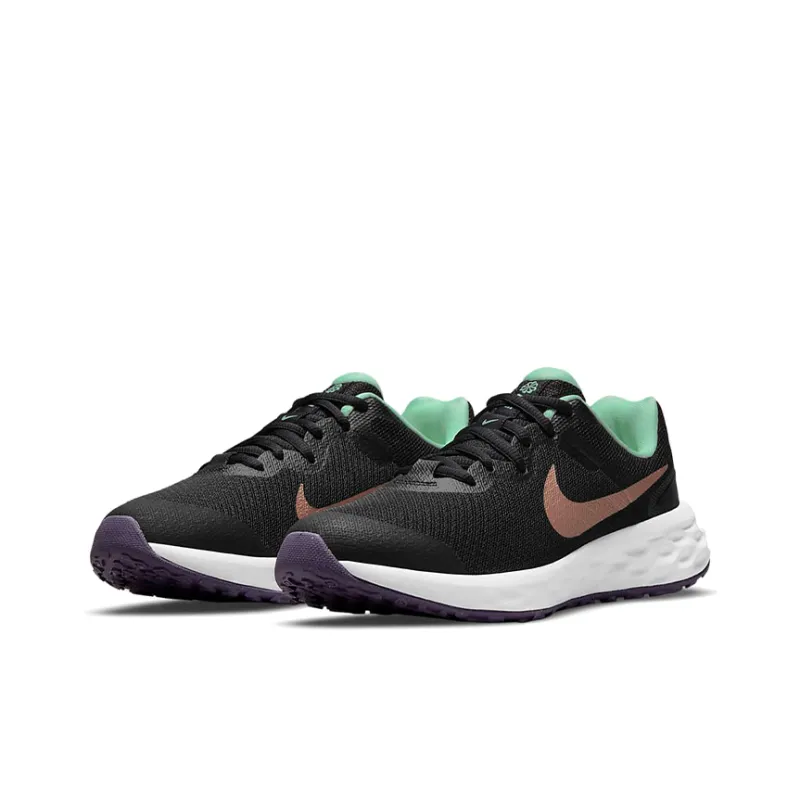 Nike REVOLUTION 6 Cushioning Breathable Lightweight Wear-Resistant Slip-Resistant Low-Top Running Shoes GS Black Gold-2