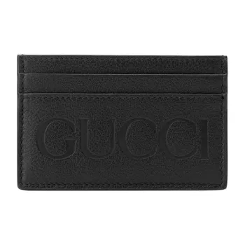 GUCCI Leather Card Holder Wallet Regular Unisex Black