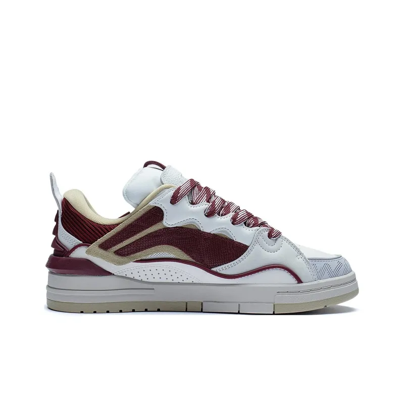 LiNing Wave Golden Anti Slip Wear Resistant Low Top Skateboard Shoes Men's White Red-1