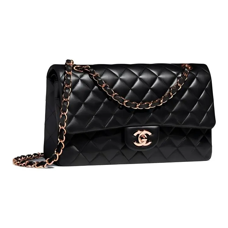 CHANEL Classic Flap CF Lambskin Portable Crossbody Bag, Shoulder Bag Medium Size Women's Black-1