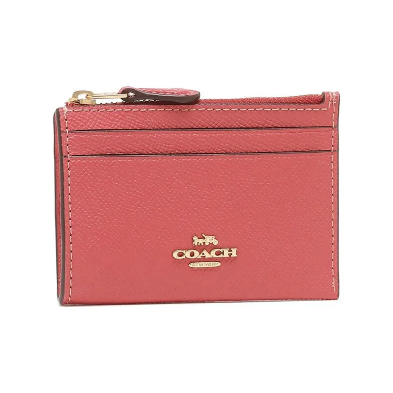 COACH Skinny Id Case Cross-Stitch Leather Document Wallet Card Holders Mini Women's Watermelon Red-1