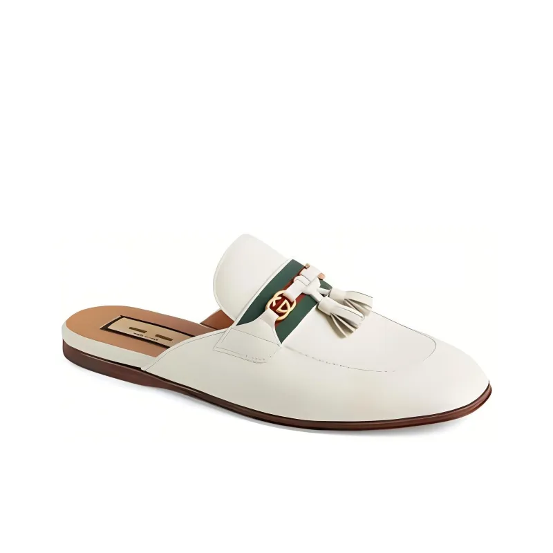 GUCCI Paride Gg Web Tassel Mule Dusty White-3