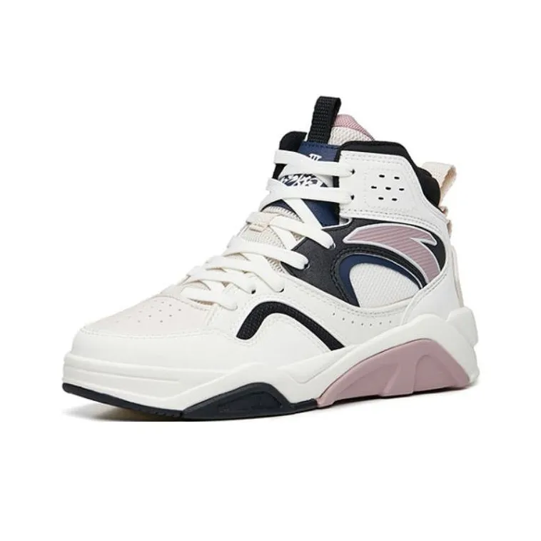 Anta Lieyan3.0 Anti Slip Wear Resistant High Top Skateboard Shoes Women's White Black Purple-2