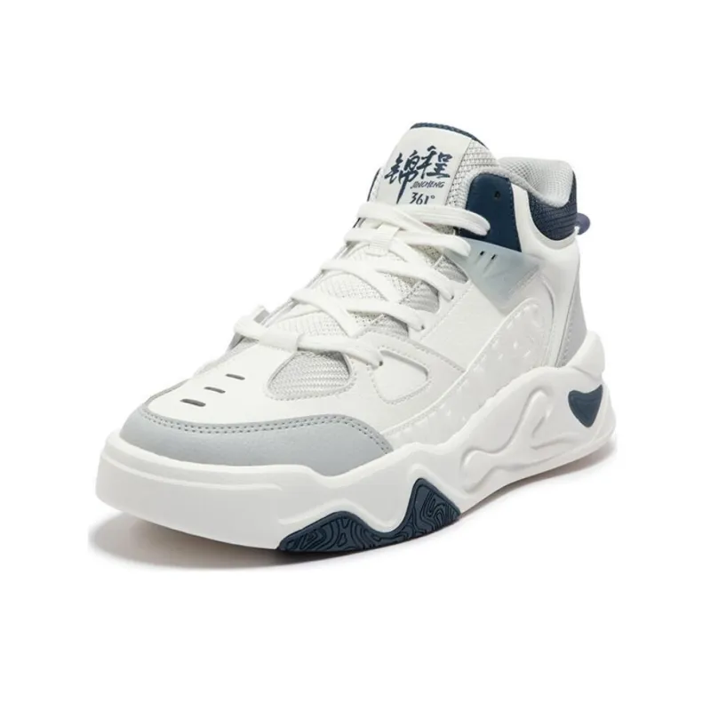 361° Brocade Journey 4 Anti Slip Wear Resistant High Top Skateboard Shoes Men's White Gray Blue-1