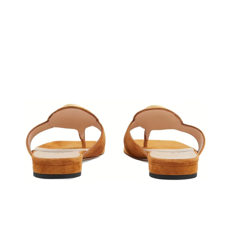 GUCCI Blondie Thong Sandal Light Brown Suede Women's-3