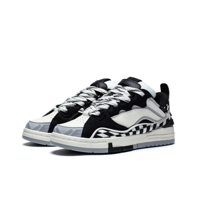 LiNing Wave Golden Durable Breathable Low Top Skateboard Shoes Women's Black White-2