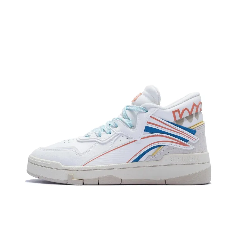 LiNing Wave Mid Prm Slip Resistant Cushioning Wear Resistant Mid Top Casual Skateboard Shoes Women's Ecru-0