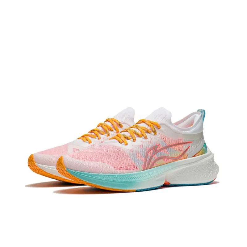 LiNing Cushioning, Slip Resistant, Abrasion Resistant, Breathable, Rebound Low Top Running Shoes Men's White Pink Blue-2