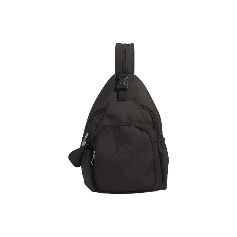OURFUN Nylon Backpack On The Shoulder Unisex Ecru/Black/Orange-6