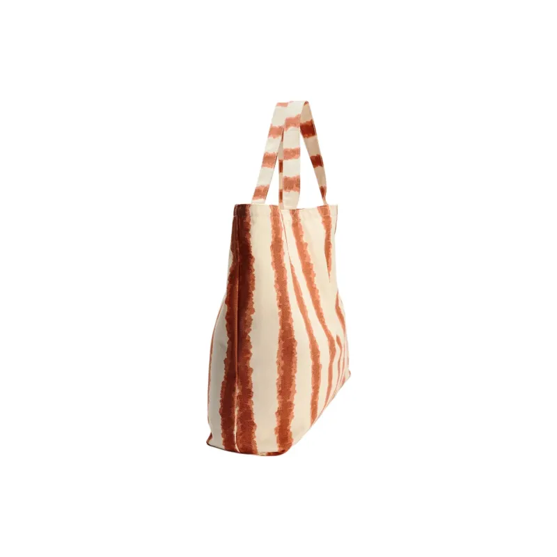 ZARA Cotton Tote Bag Shopping Bag Shoulder Bag Handbag Large Size Women's Ecru & Red Brown-3