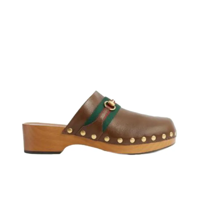 GUCCI Horsebit Closed Toe Slippers Men's Brown-1