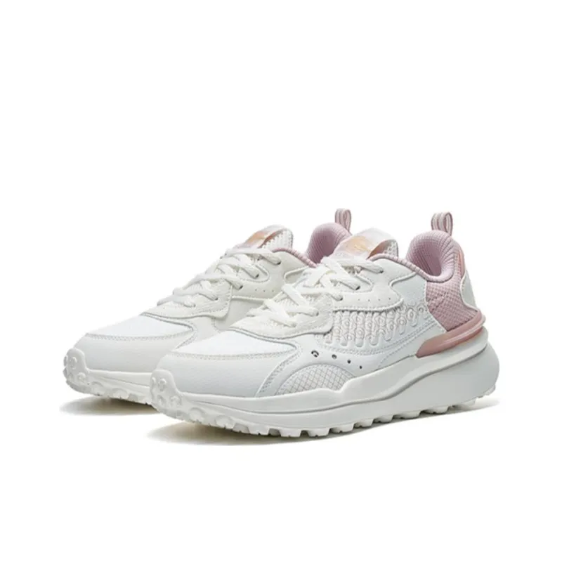 XTEP Vintage 80 Slip Resistant, Abrasion Resistant, Breathable Low Top Sports Casual Shoes Women's White Pink-1