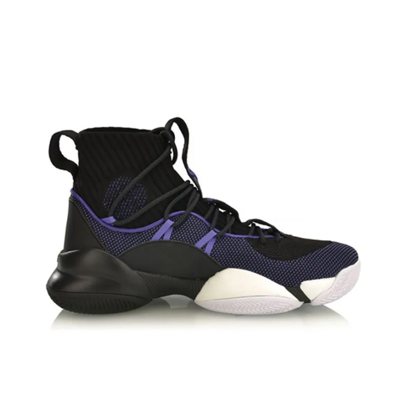 LiNing Power 5 PLAYOFF Cushioning, Slip Resistant, And Abrasion Resistant High Top Basketball Shoes Men's Black Purple-1