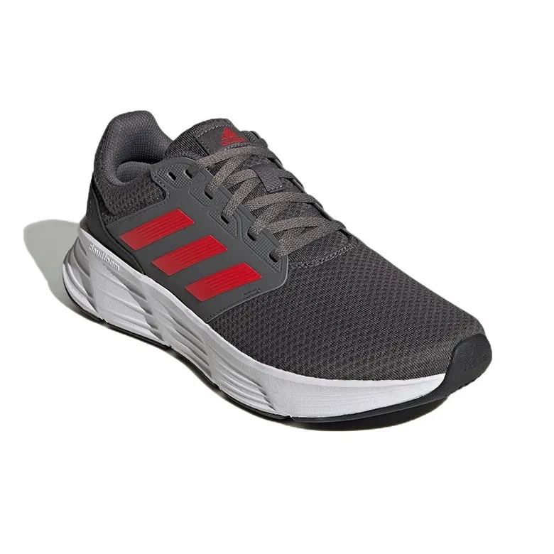 Adidas Galaxy 6 Cushioned Anti-Slip Wear-Resistant Breathable Lightweight Low-Top Running Shoes Men's Gray Red-2
