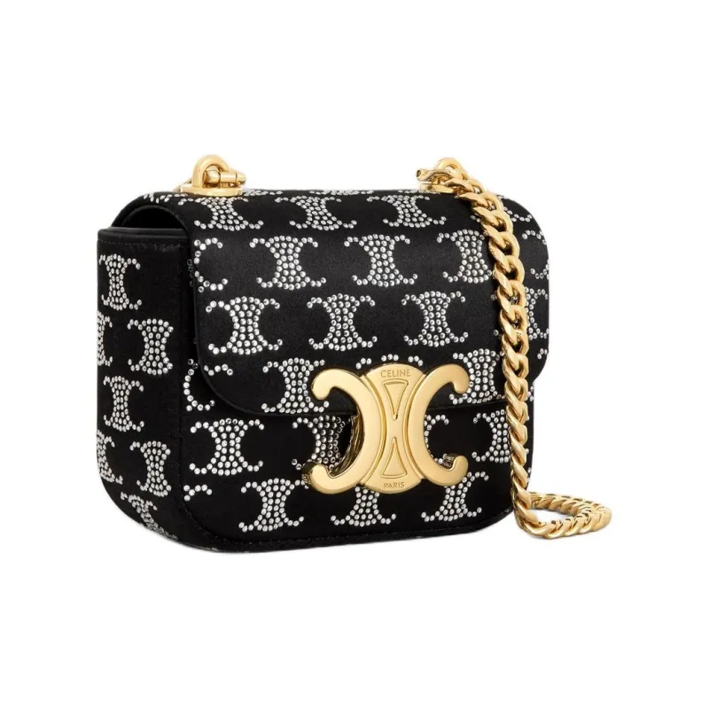 CELINE Triomphe Satin Crossbody Bag, Shoulder Bag Mini Women's Black-1