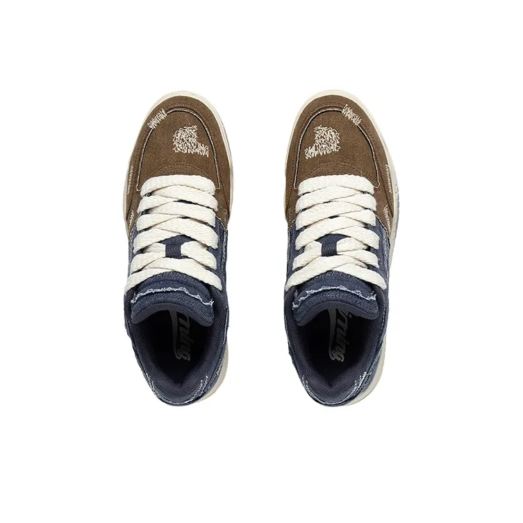 LiNing Yuebai Denim Durable Breathable Low-Top Skateboard Shoes Men's Blue Brown-2
