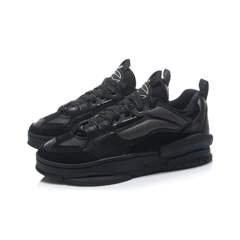 LiNing Wave Wrapping Anti Slip Shock Absorbing And Wear Resistant Low Top Skateboard Shoes Men's Black-1