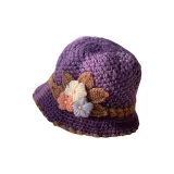 Yarn Pearl Flower Head Wool Beanie Purple