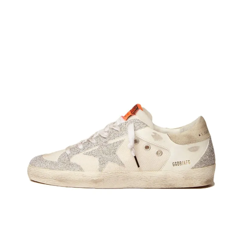 Golden Goose Super-Star LTD Anti-Slip Wear-Resistant Low-Top Skateboard Shoes Women's White Silver Vintage Version-0