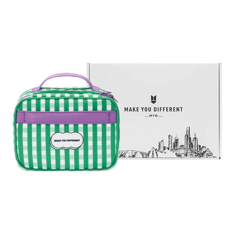 MYD Polyester Makeup Bag Trumpets Women's Green Plaid/Black White Wave-0