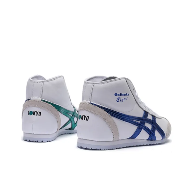 Onitsuka Tiger Mexico Mid Runner Wear resistant And Lightweight High Top Casual Running Shoes Unisex White Blue-4