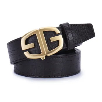 PISHUSHU High End Commute Automatic Buckle Cow Leather Leather Belts Men's Black Width  3.5cm