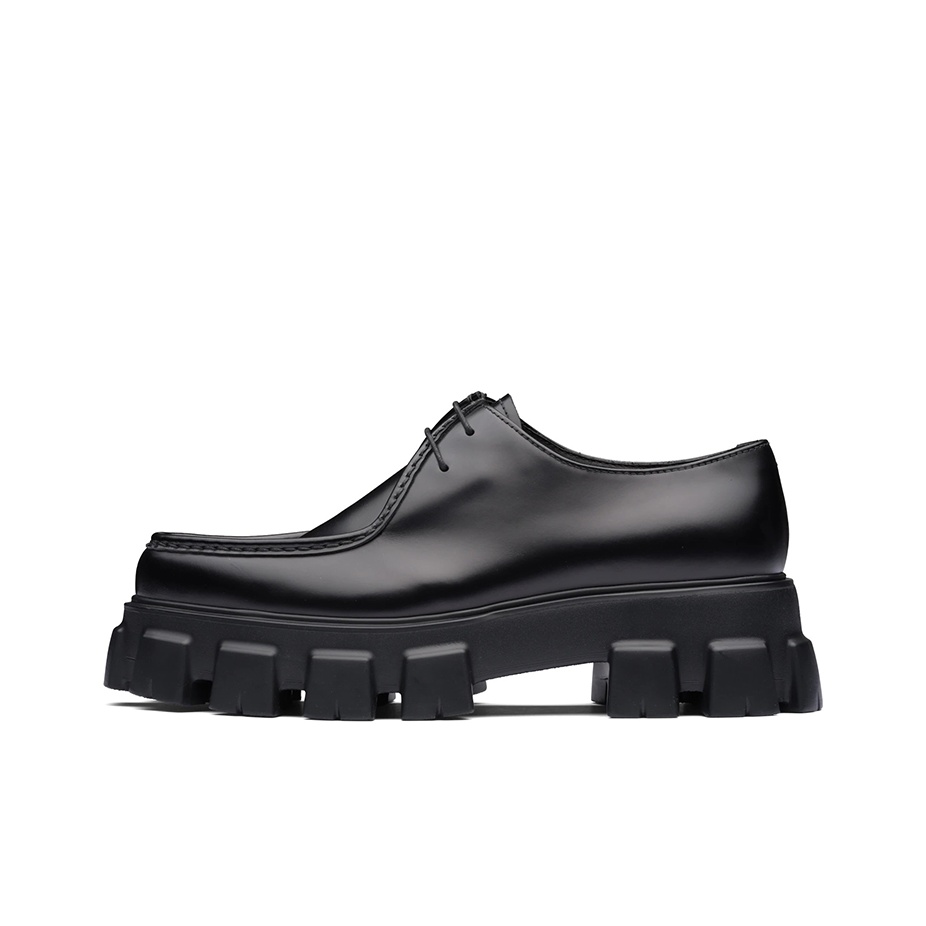 PRADA Monolith Brushed Leather Lace-Up Shoes Black - POIZON