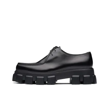 PRADA Monolith Brushed Leather Lace-Up Shoes Black