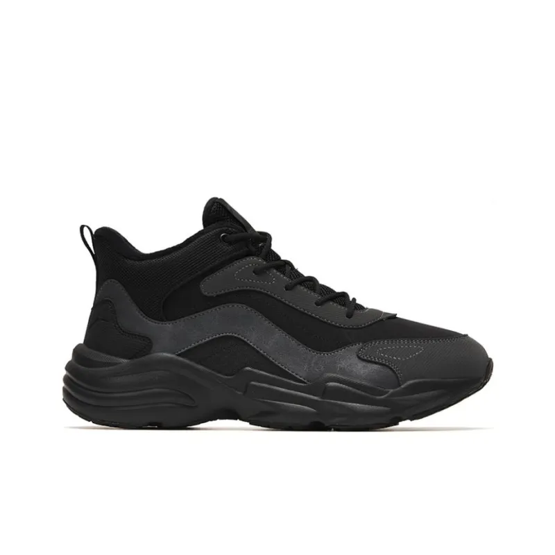 Anta Walker Slip Resistant Warm Mid Top Sports Casual Shoes Black Gray-1